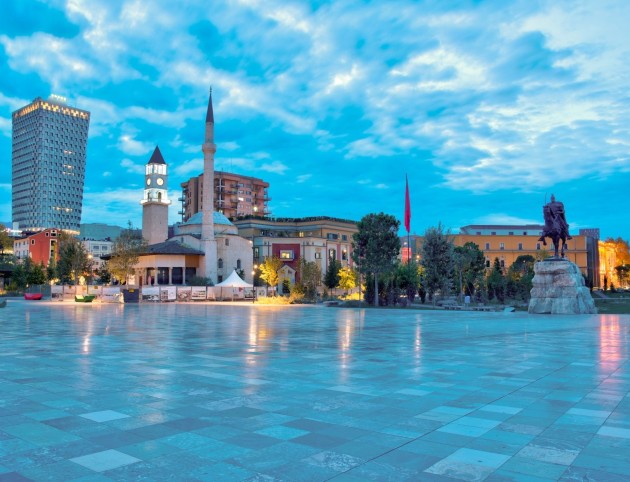Tirana,,Albania,,September,22,,2019:,Sunset,View,Of,Skanderbeg,Square